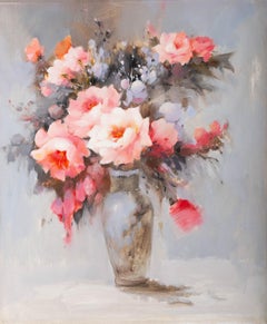 Huile sur toile originale de Chunli Huang « Blooming Pink and White », rose et blanc