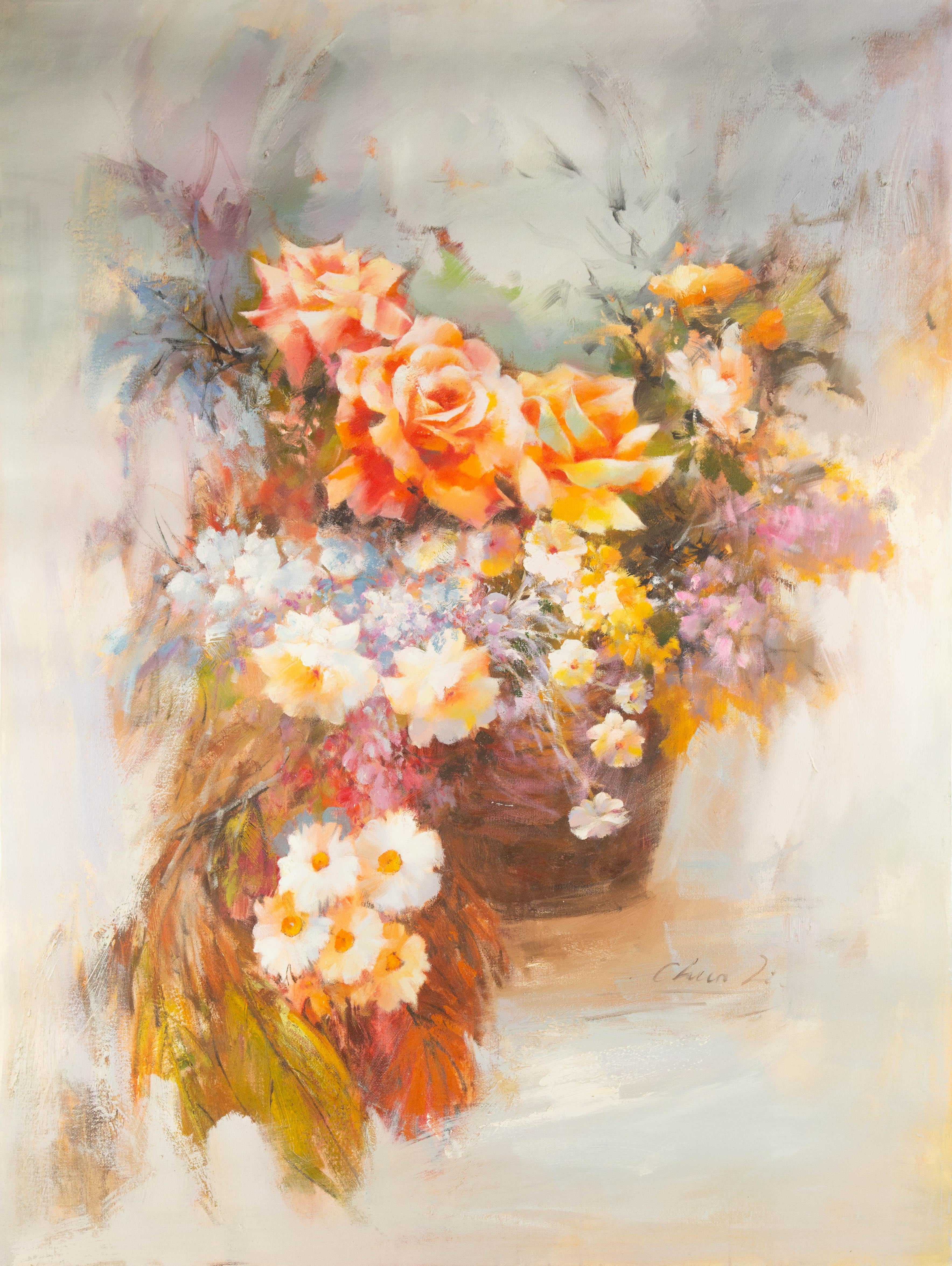 Chunli Huang Floral Original Öl auf Leinwand "Blumen I"