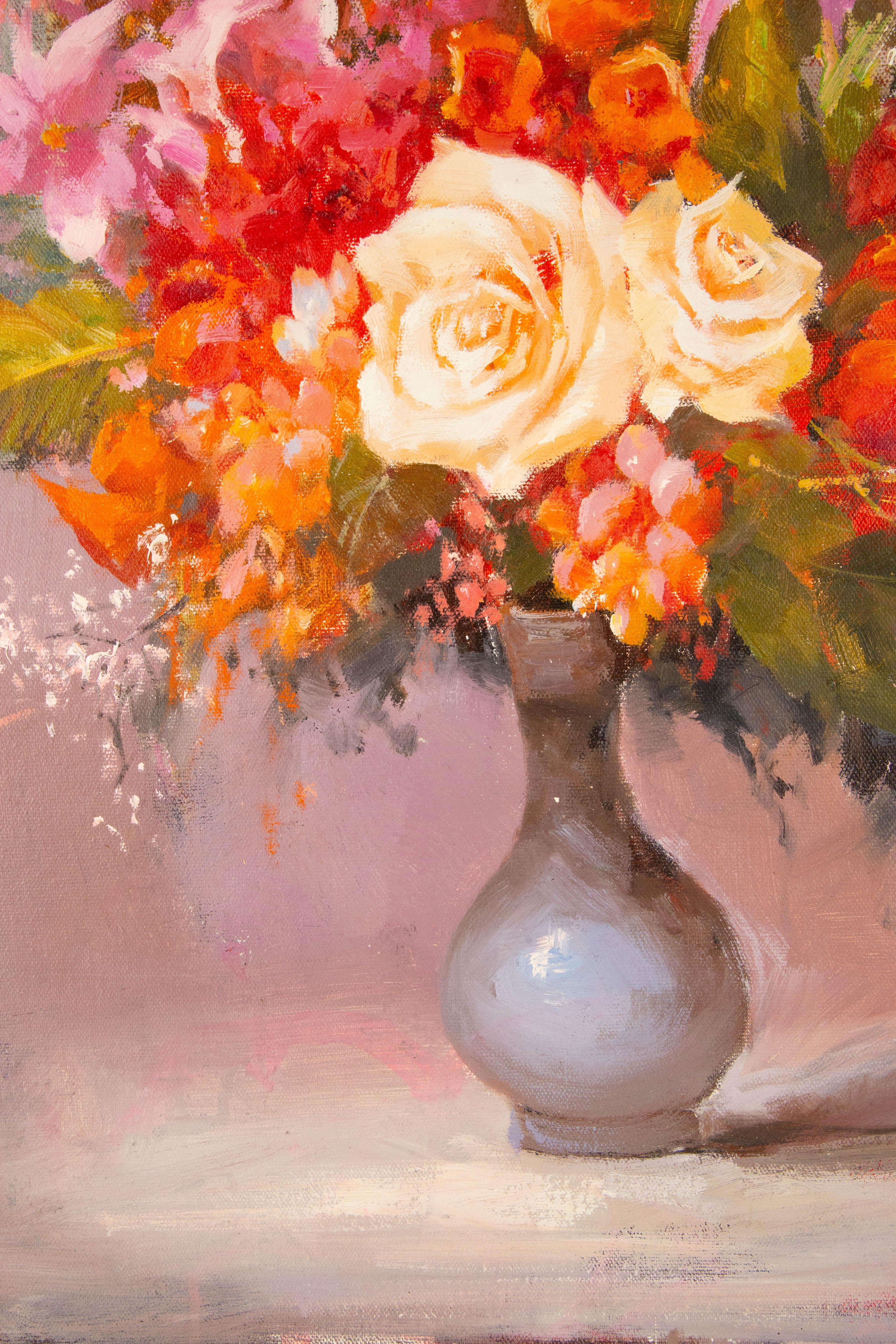 Chunli Huang Óleo original floral sobre lienzo 