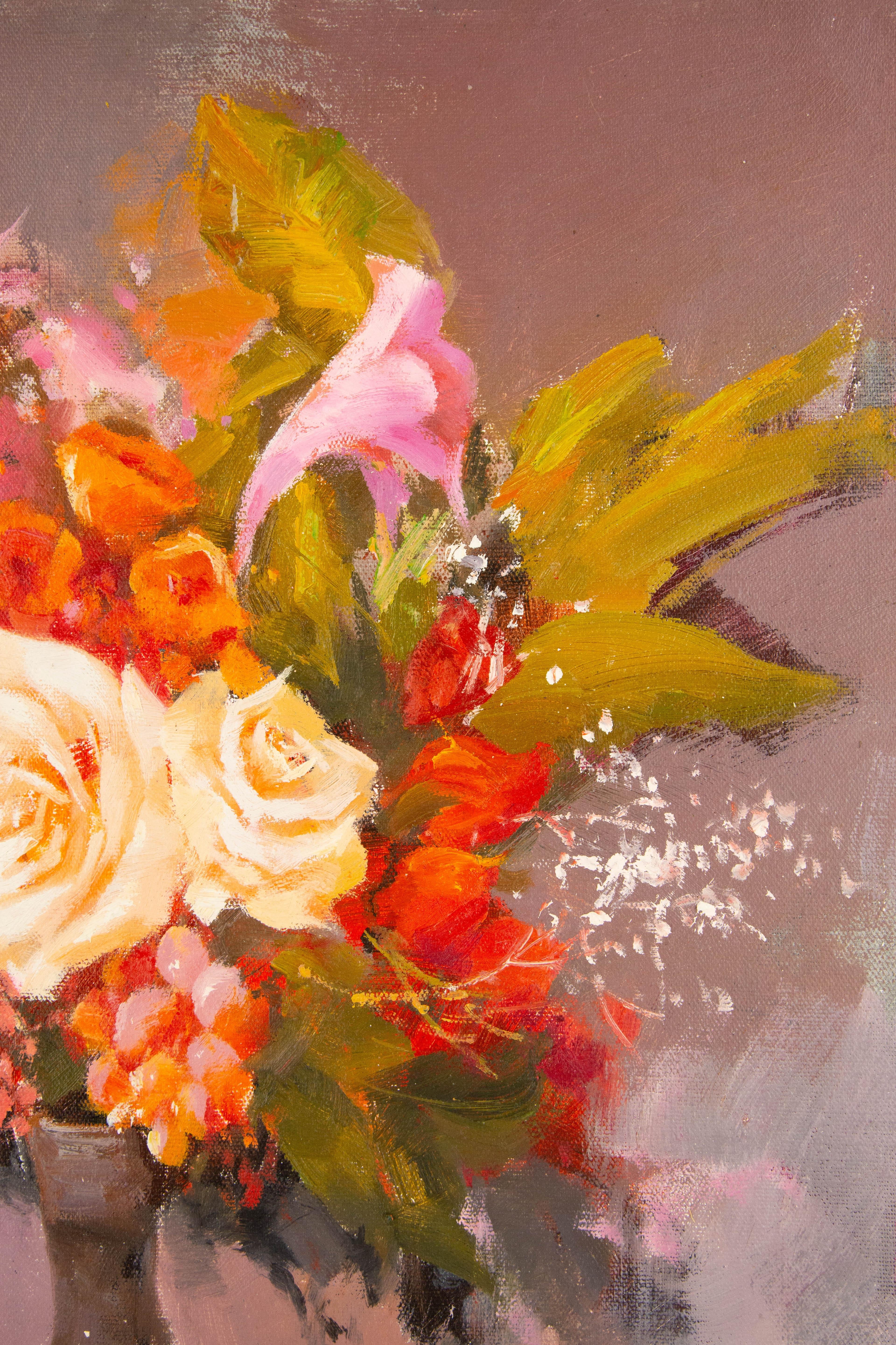 Chunli Huang Óleo original floral sobre lienzo 
