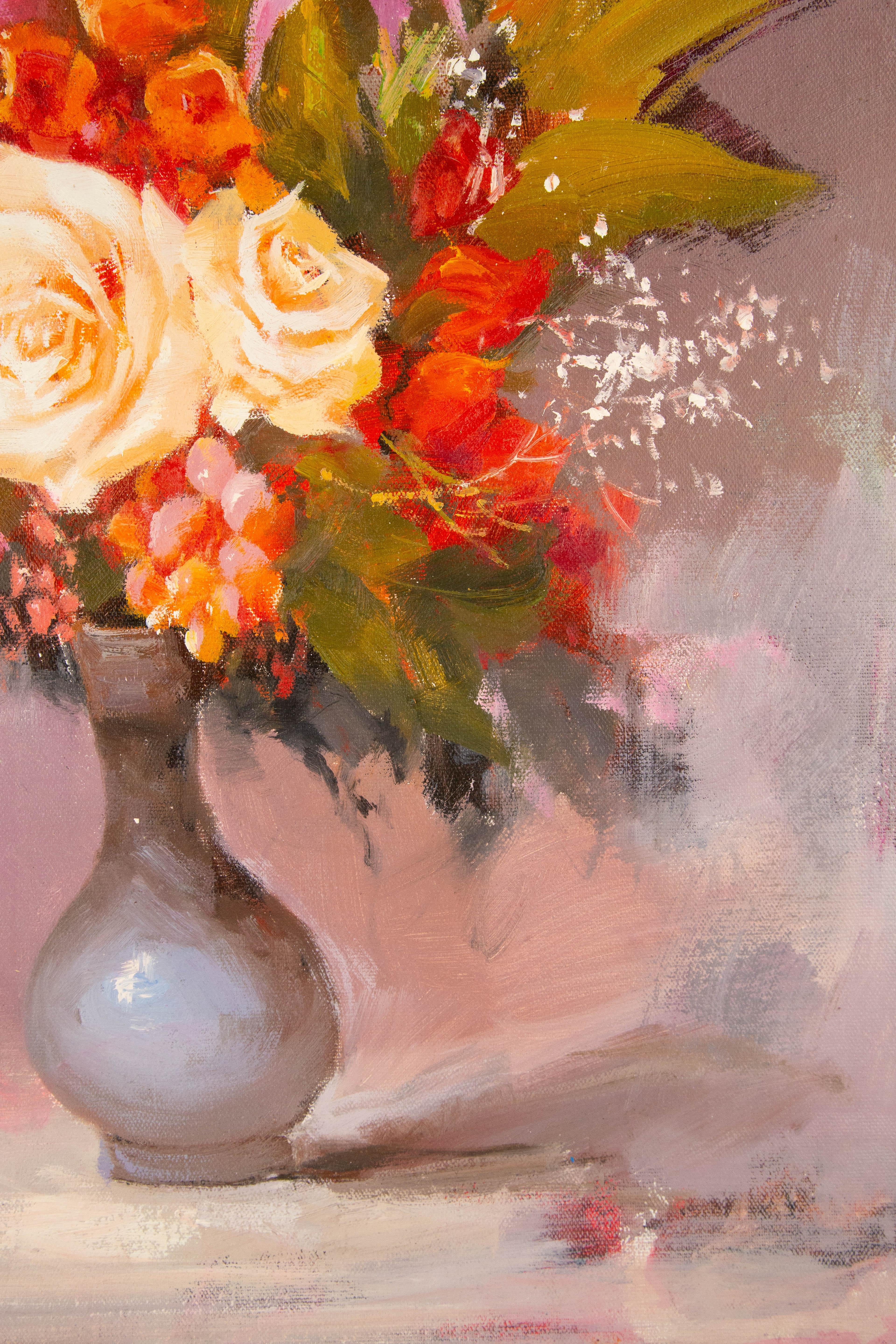 Chunli Huang Óleo original floral sobre lienzo 