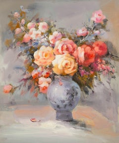 ChunLi Huang Nature morte originale Huile sur toile "Blooming Beauty II"