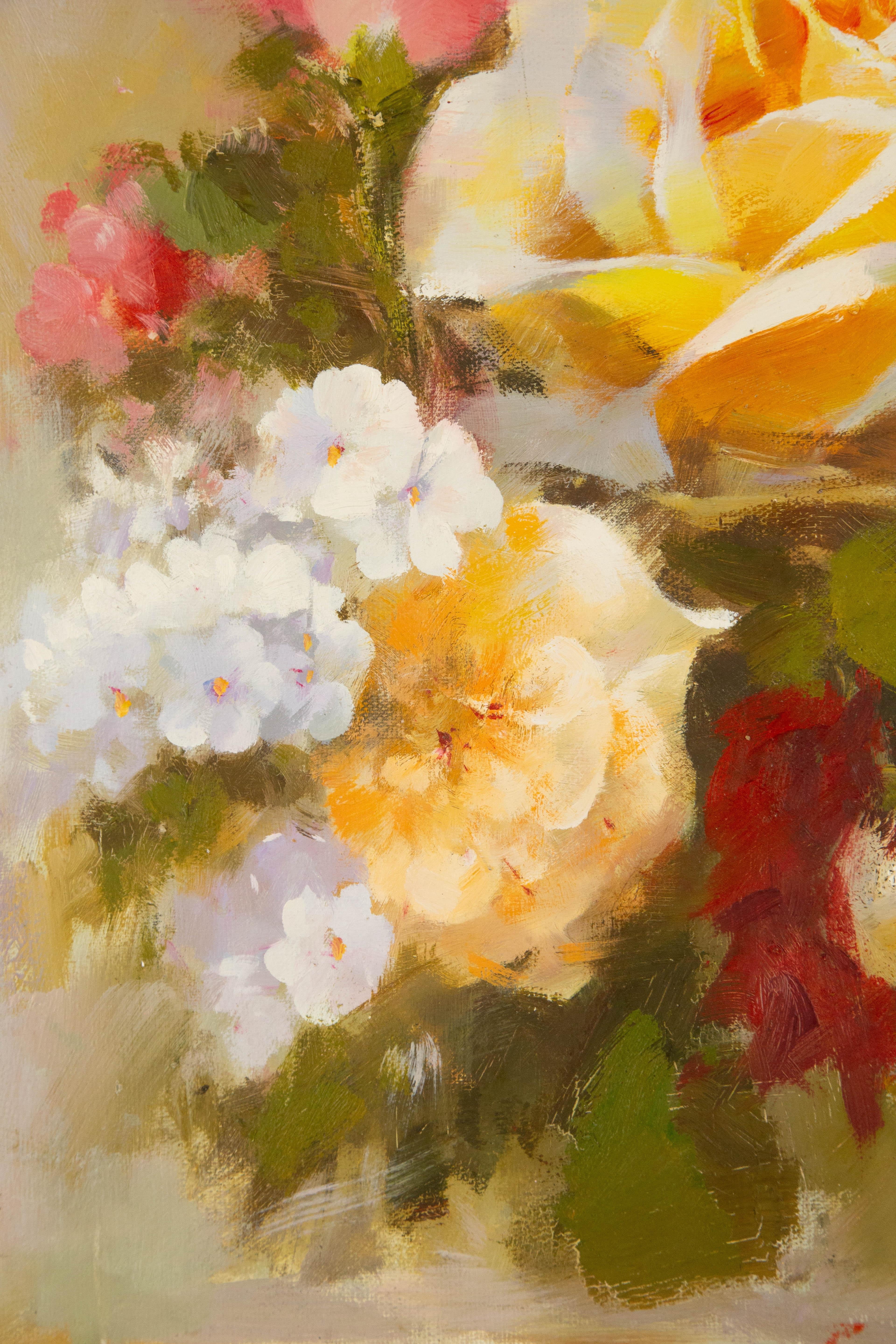 ChunLi Huang Stillleben Original Ölgemälde auf Leinwand „Blooming Beauty IIII“ (Beige), Still-Life Painting, von Chunli Huang