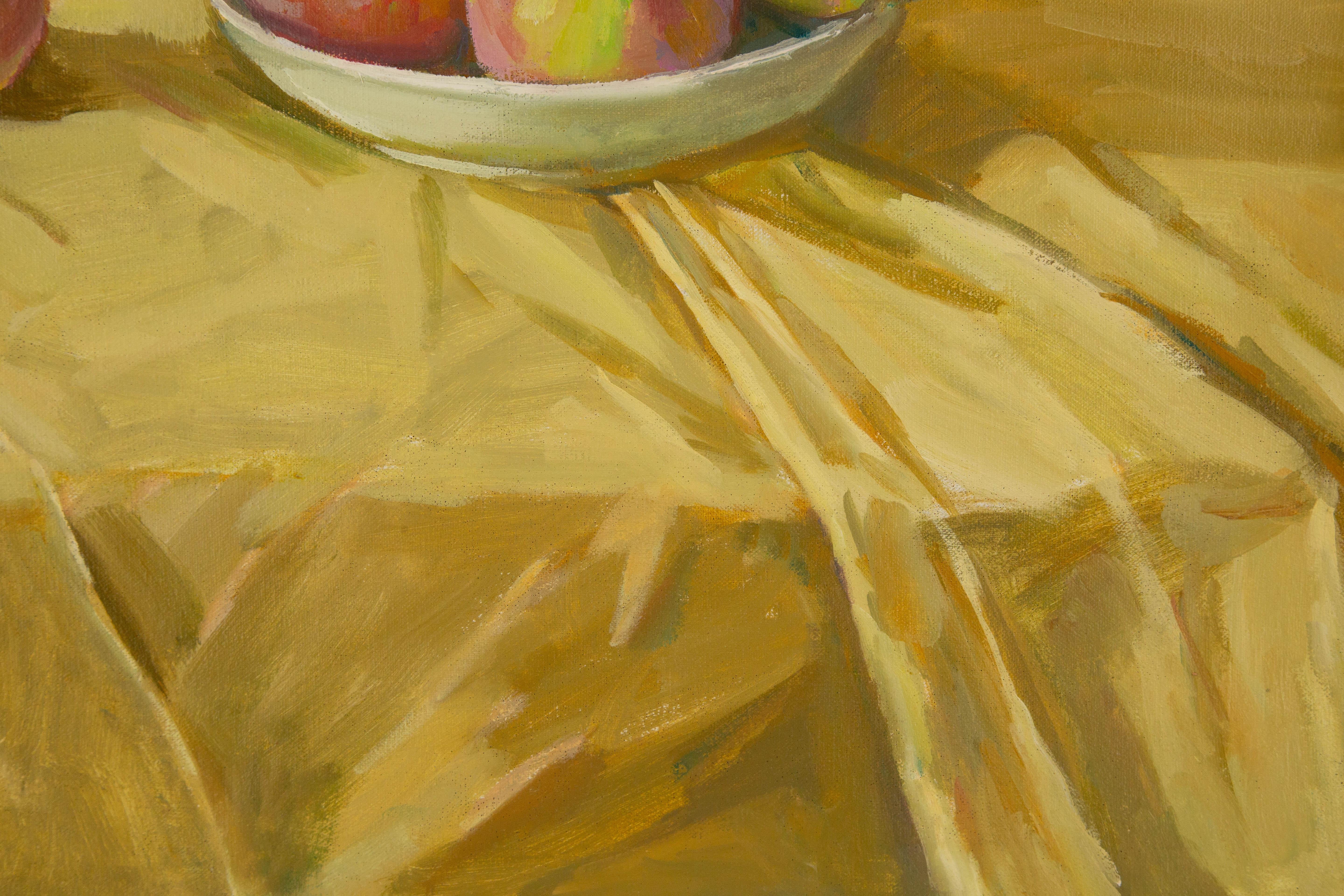 Chunlong Zhang Stillleben Original Ölgemälde auf Leinwand „Peach und Licht“ im Angebot 4
