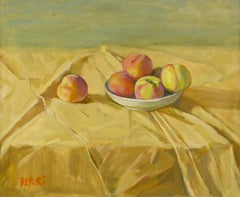 Chunlong Zhang Bodegón Original Óleo Sobre Lienzo "Peach And Light" (melocotón y luz)