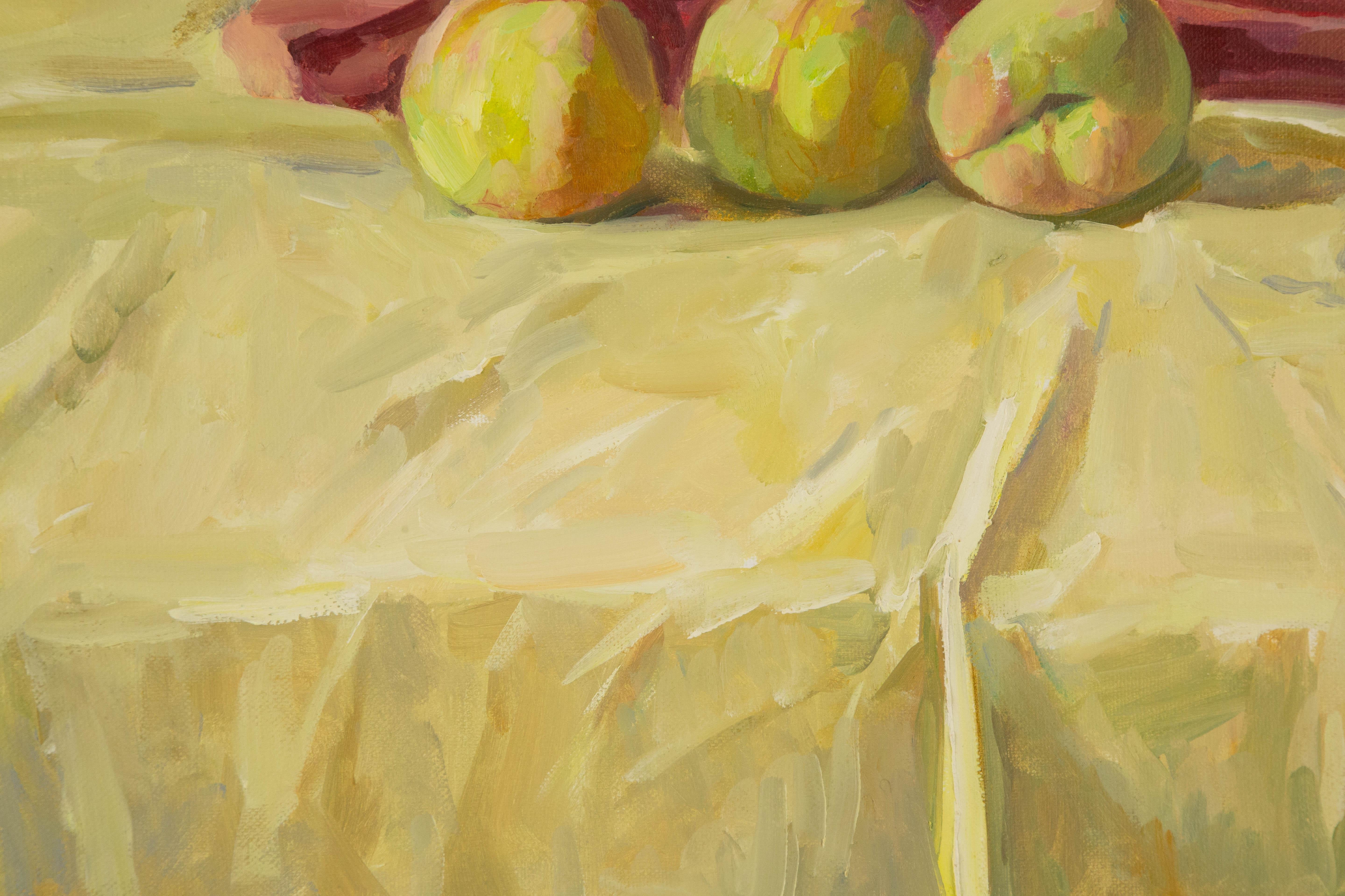 ChunLong Zhang Stillleben Original Ölgemälde auf Leinwand „Pfirsichstudie“ (Braun), Still-Life Painting, von Chunlong Zhang