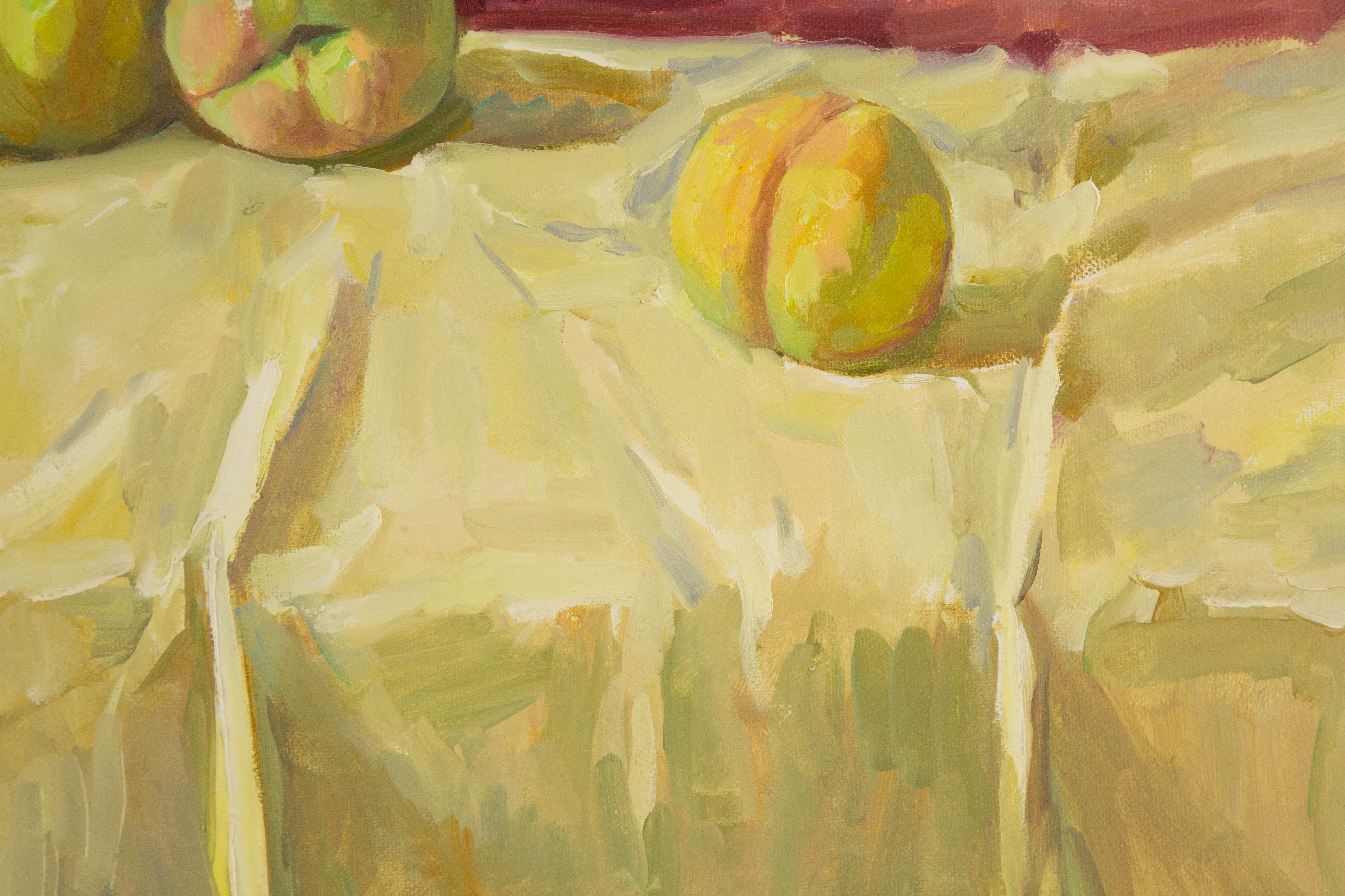 ChunLong Zhang Stillleben Original Ölgemälde auf Leinwand „Pfirsichstudie“ im Angebot 1