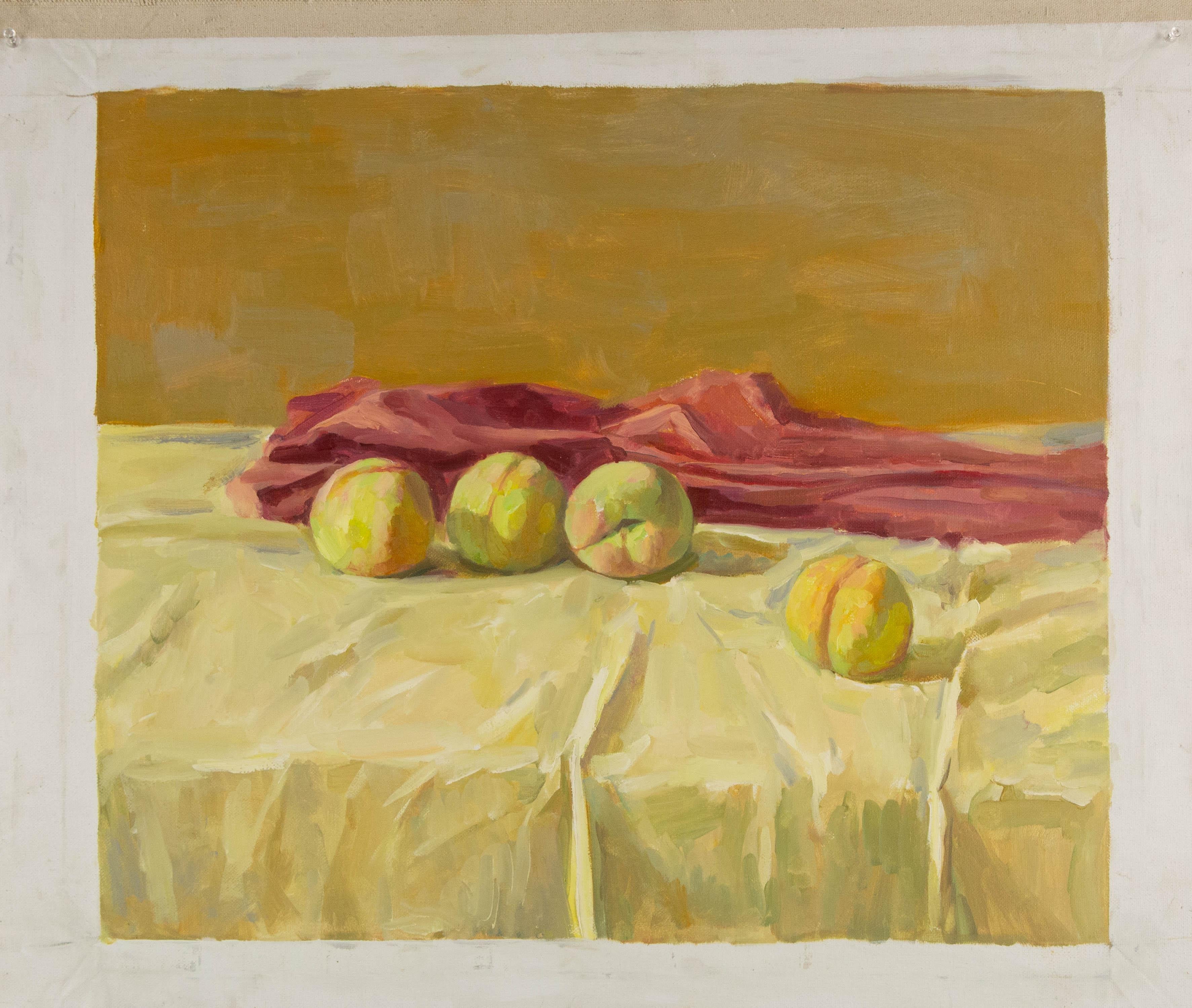 ChunLong Zhang Stillleben Original Ölgemälde auf Leinwand „Pfirsichstudie“ im Angebot 4