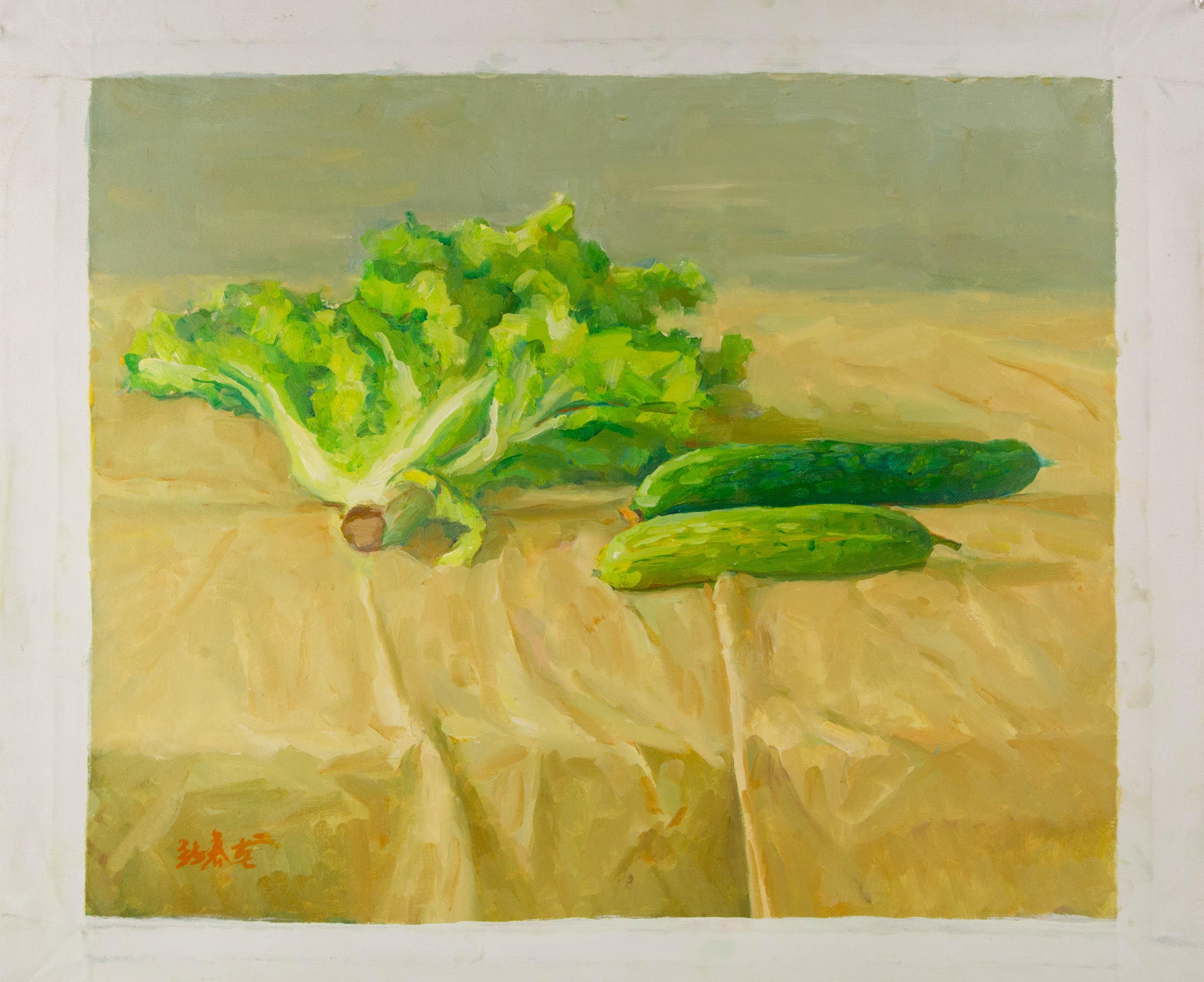 Chunlong Zhang Stillleben Original Öl auf Leinwand „Vegetable II“ im Angebot 7