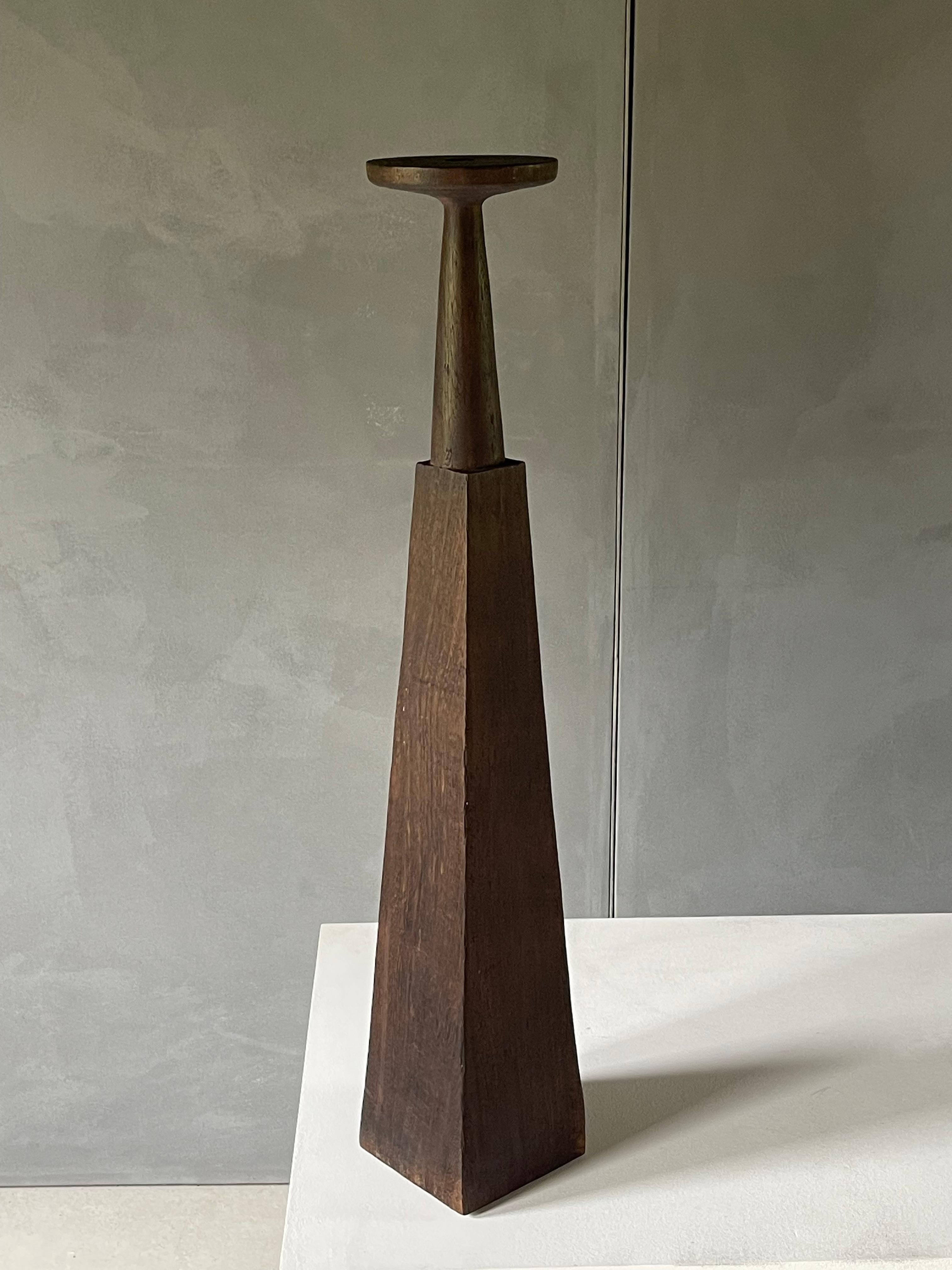 Belgian Church Candlestick Burnt Iroko Wood - Arno Declercq For Sale