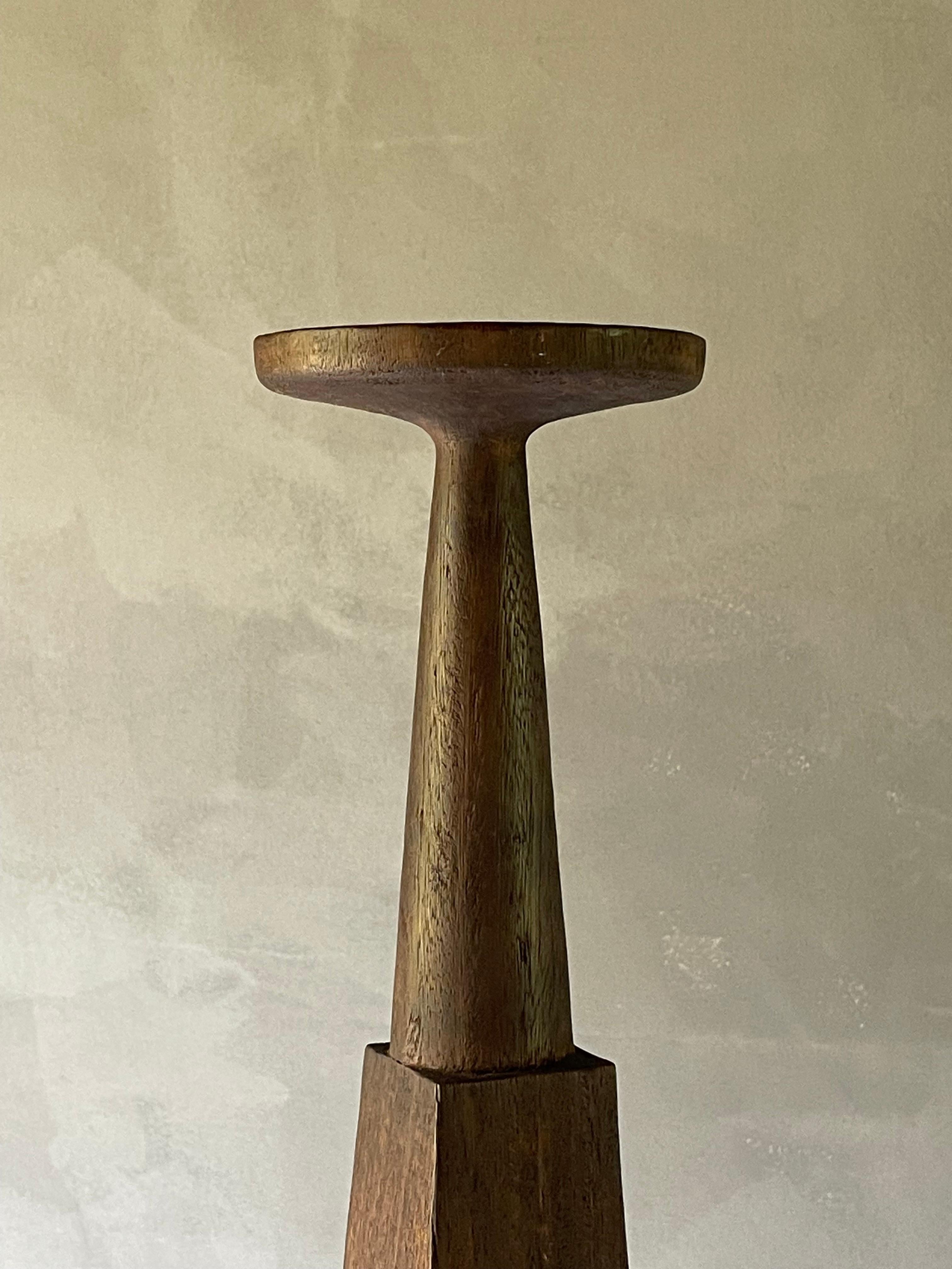 Contemporary Church Candlestick Burnt Iroko Wood - Arno Declercq For Sale