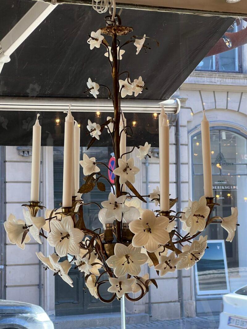 Church Chandelier-Opaque Glass Lillies, Early 1900s France For Sale 3