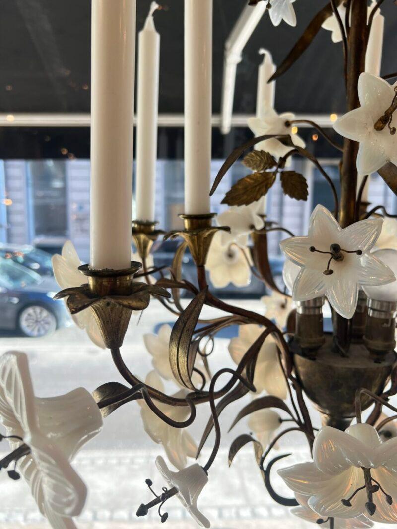 Church Chandelier-Opaque Glass Lillies, Early 1900s France For Sale 5