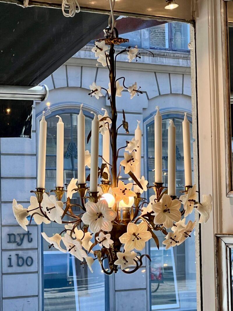 French Church Chandelier-Opaque Glass Lillies, Early 1900s France For Sale