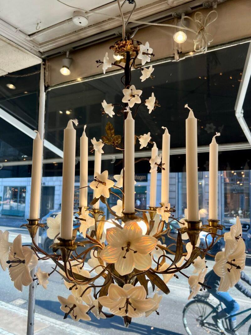 Church Chandelier-Opaque Glass Lillies, Early 1900s France In Good Condition For Sale In Copenhagen K, DK