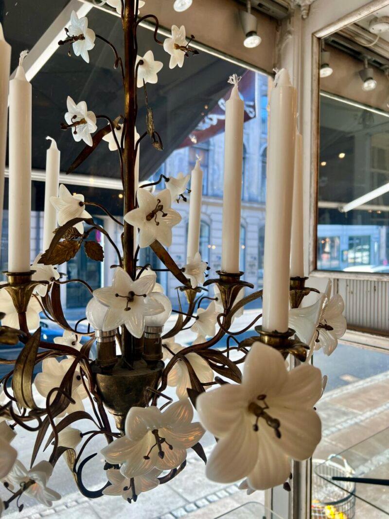 Church Chandelier-Opaque Glass Lillies, Early 1900s France For Sale 1