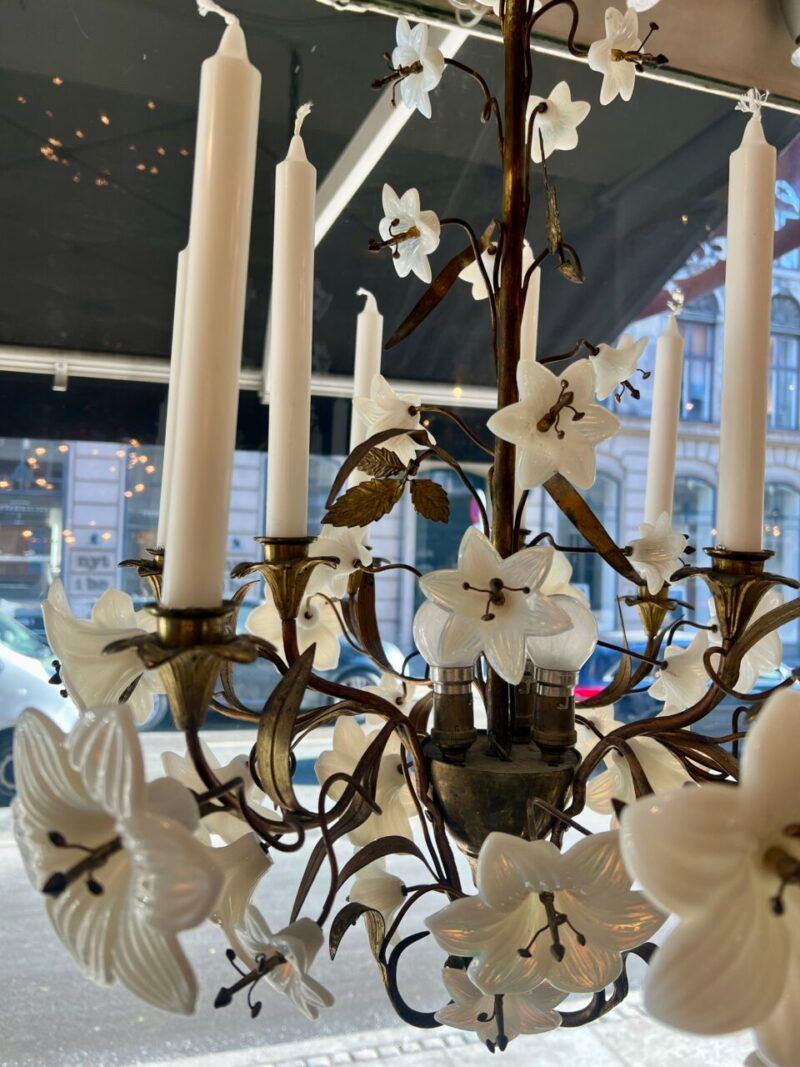 Church Chandelier-Opaque Glass Lillies, Early 1900s France For Sale 2