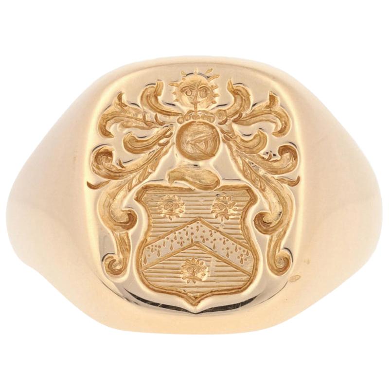 Church & Co. Family Crest Ring, 14 Karat Yellow Gold Coat of Arms Men's Signet