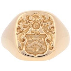 Vintage Church & Co. Family Crest Ring, 14 Karat Yellow Gold Coat of Arms Men's Signet