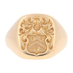 Vintage Church & Co. Family Crest Ring, 14 Karat Yellow Gold Coat of Arms Men's Signet