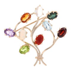 Church & Co Garnet Tourmaline Peridot Amethyst Opal Tree Brooch 14k Gold 3.50ctw