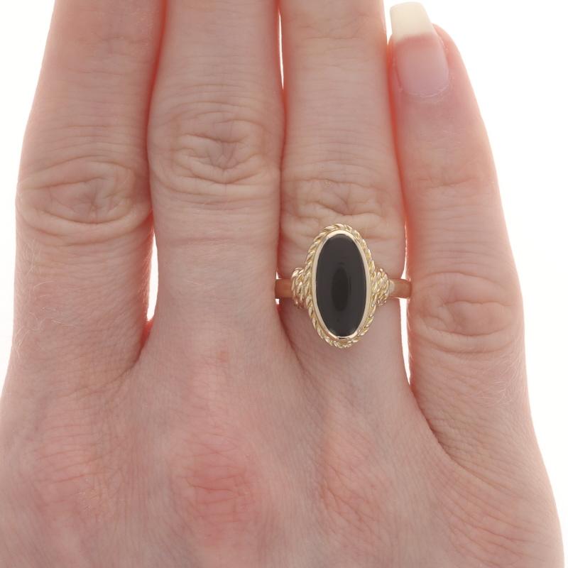 Oval Cut Church & Co. Onyx Cocktail Solitaire Ring - Yellow Gold 14k Nautical Rope For Sale
