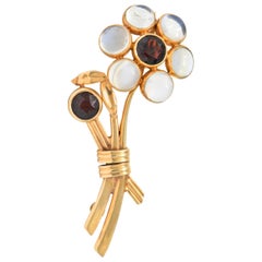 Church & Company 1.50 Carat Garnet Moonstone 14 Karat Rose Gold Flower Brooch