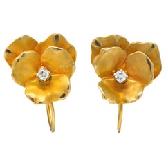 Church & Company Retro Diamond 14 Karat Gold Pansy Flower Earrings