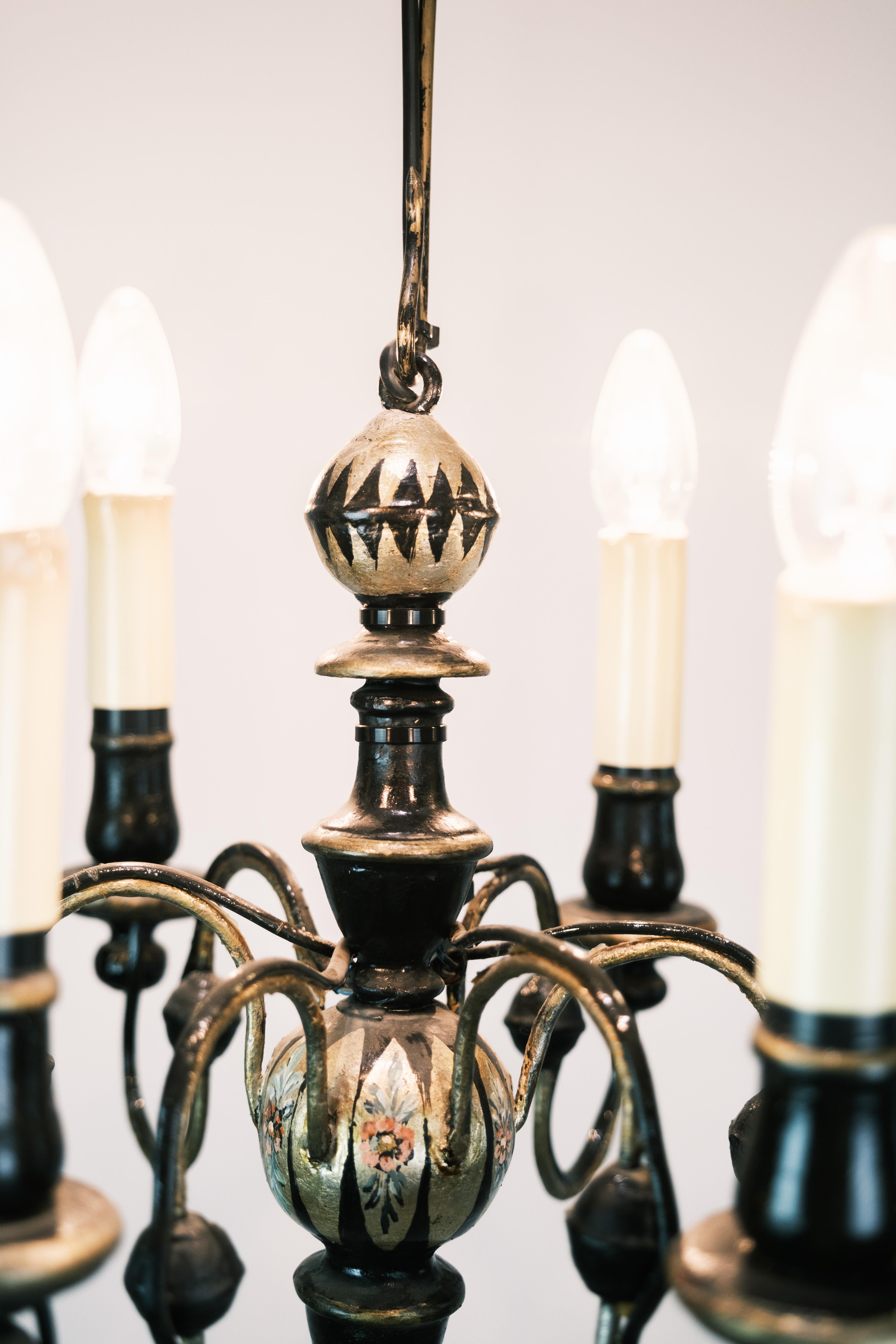 Danish Church Crown Made In Wood Decorated In Gold With 6 Arms From 1930s For Sale