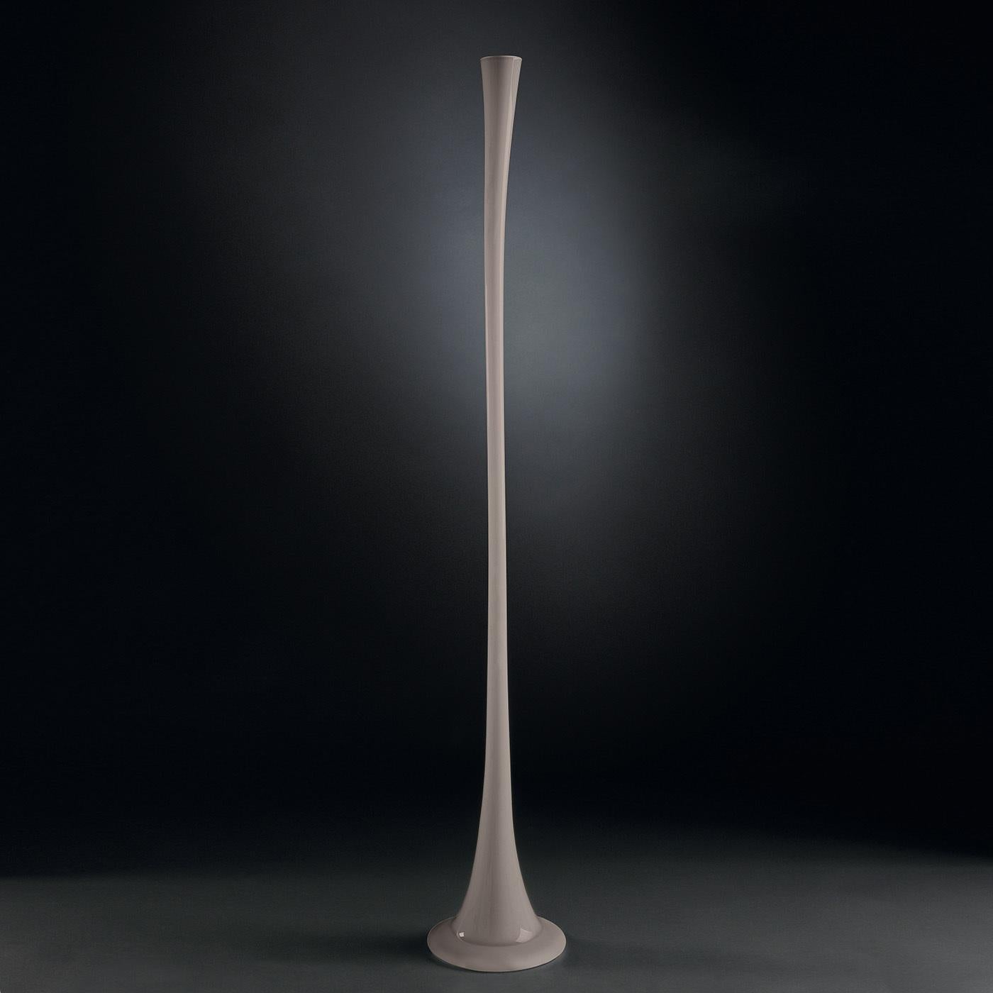 A statement piece of contemporary design, this vase boasts a two-meter tall silhouette reminiscent of a tapered flower stem. Superbly handcrafted of dove-gray colored glass using traditional techniques, this sculptural piece will create an