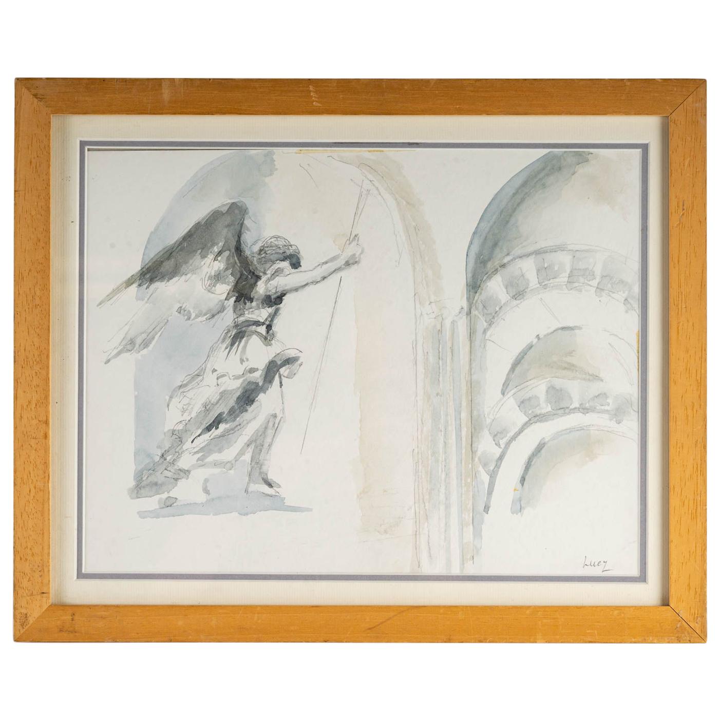 Church Interior with an Angel For Sale