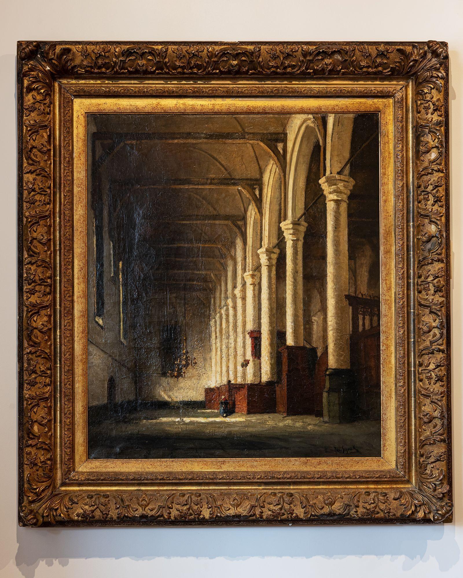 Church Interior with Figure by Jacques (Jacob Cornelius) Snoeck (Dutch, 1881-1921). Oil on canvas, signed lower right. Dimensions in listing include frame.

Painting dimensions:
H 38 in x W 32 in.