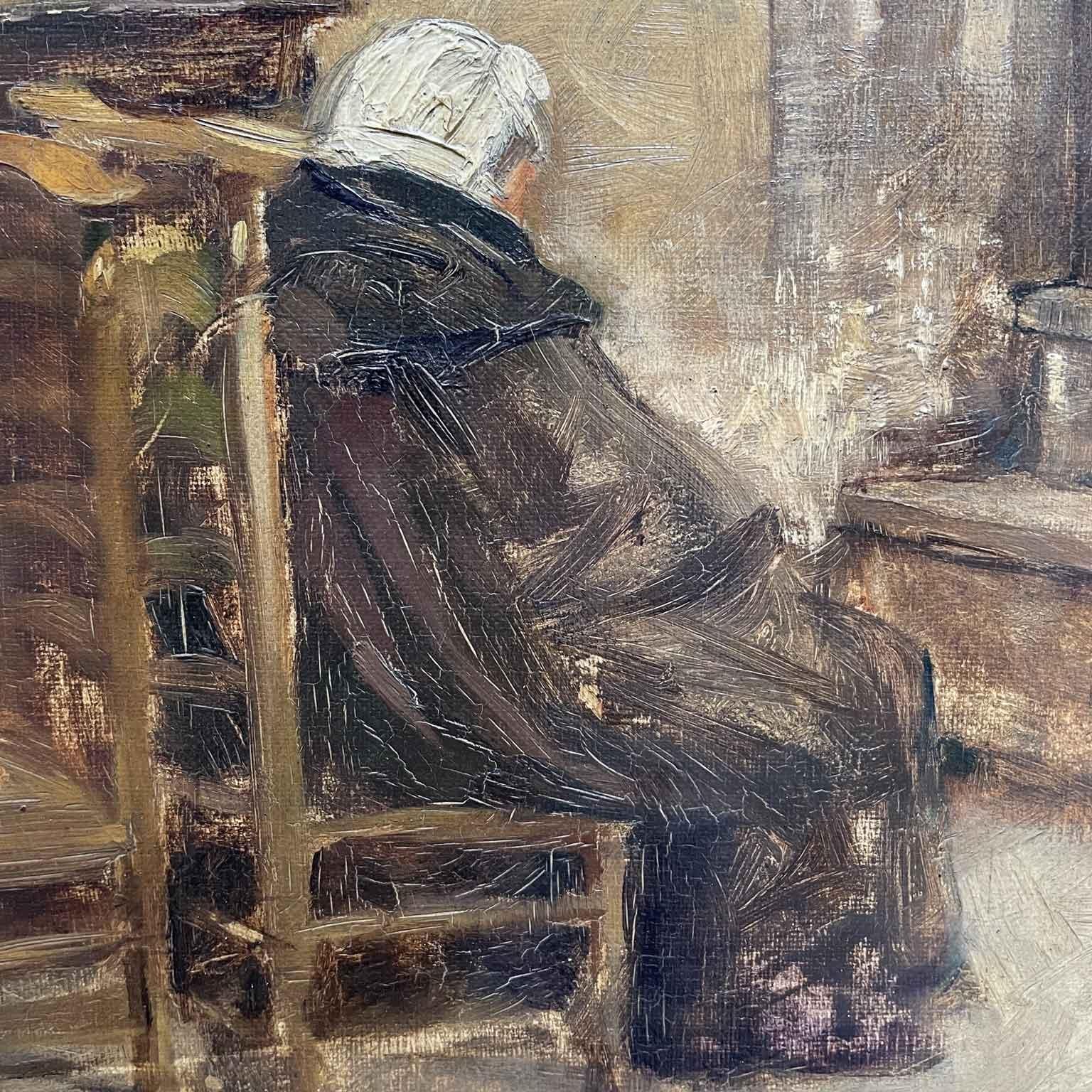 19th Century Church Interior with Praying Woman Signed by Belgian Emile Vloors 1894 Bruges For Sale