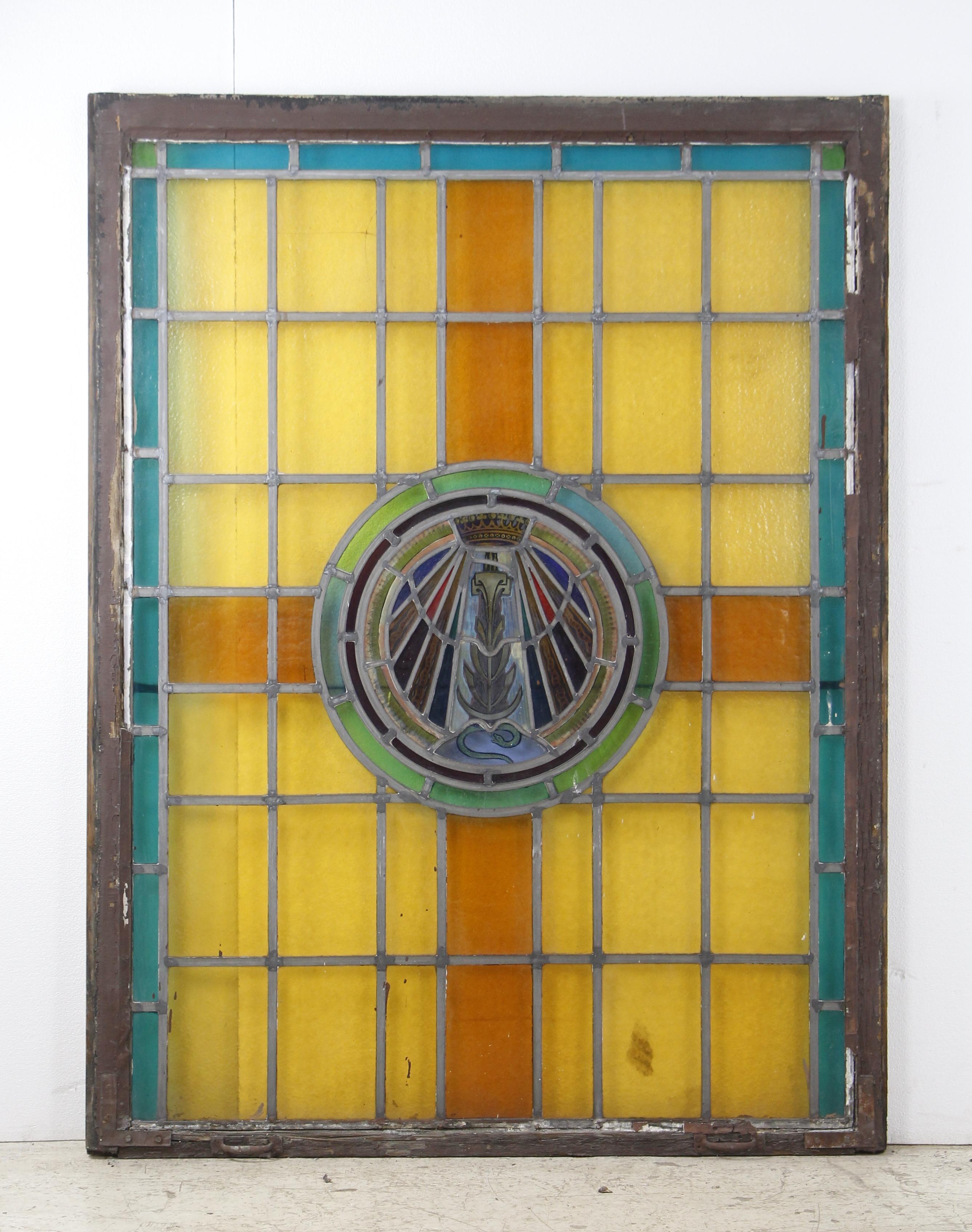 Church Medallion-Stained Glass Double Hung Windows For Sale 6