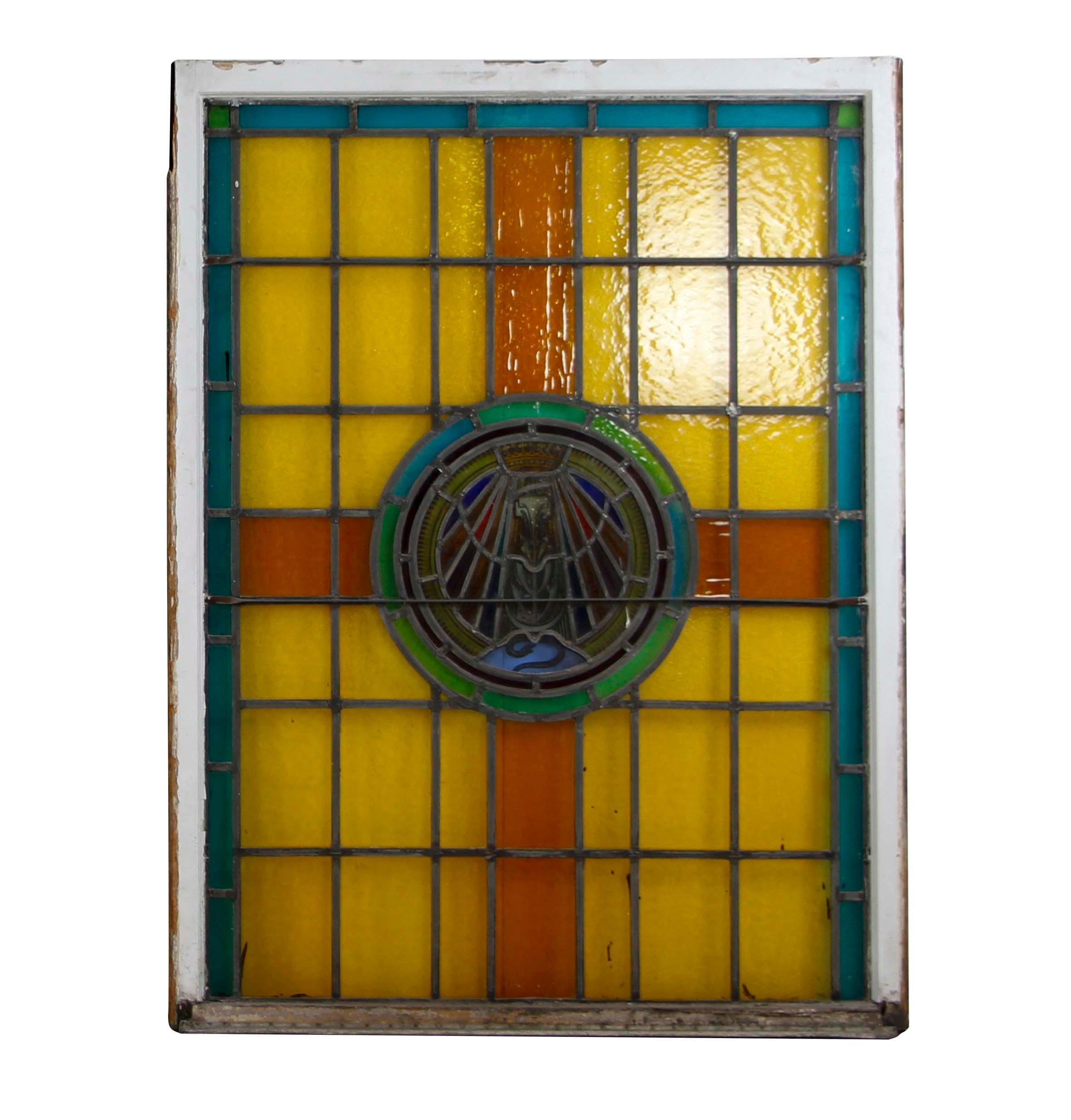 Church Medallion-Stained Glass Double Hung Windows For Sale 8