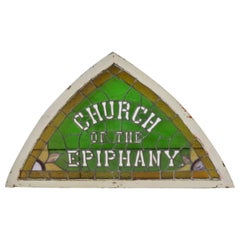 Vintage Church of Epiphany Tri Corn Stained Glass Window