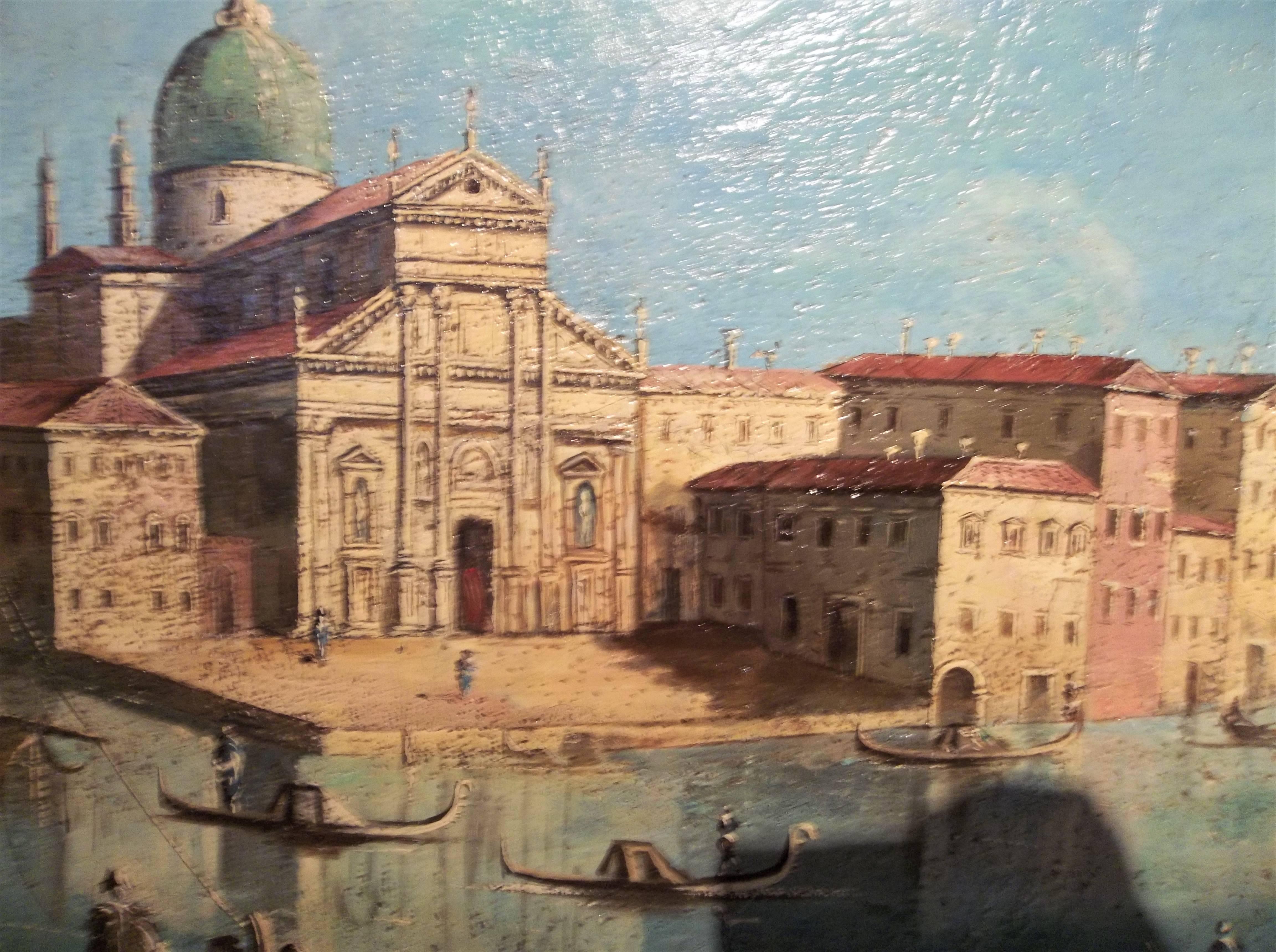Baroque Large Venetian Oil Church of San Giorgio Maggiore on the Grand Canal in Venice