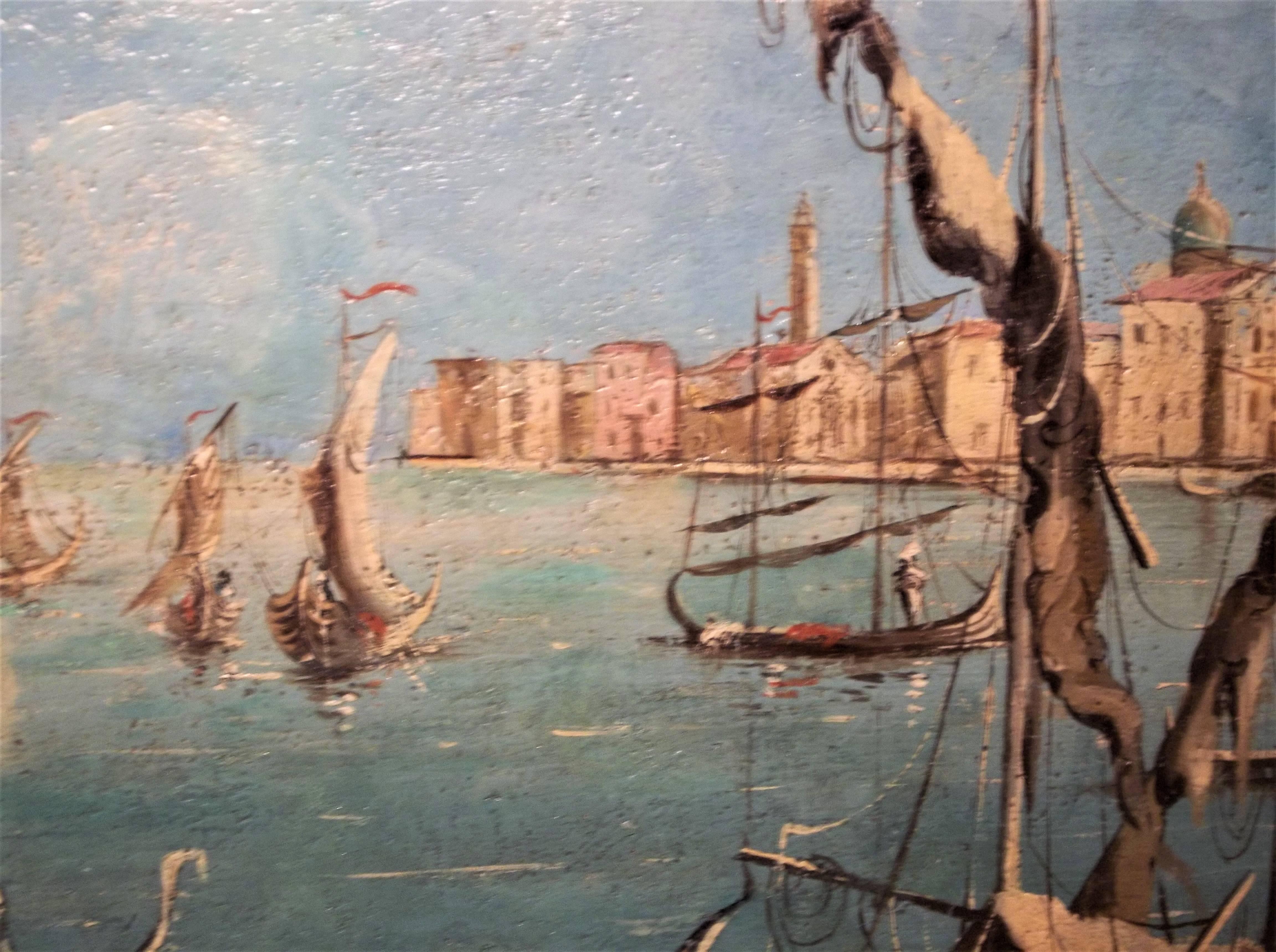 Large Venetian Oil Church of San Giorgio Maggiore on the Grand Canal in Venice In Good Condition In Nashville, TN