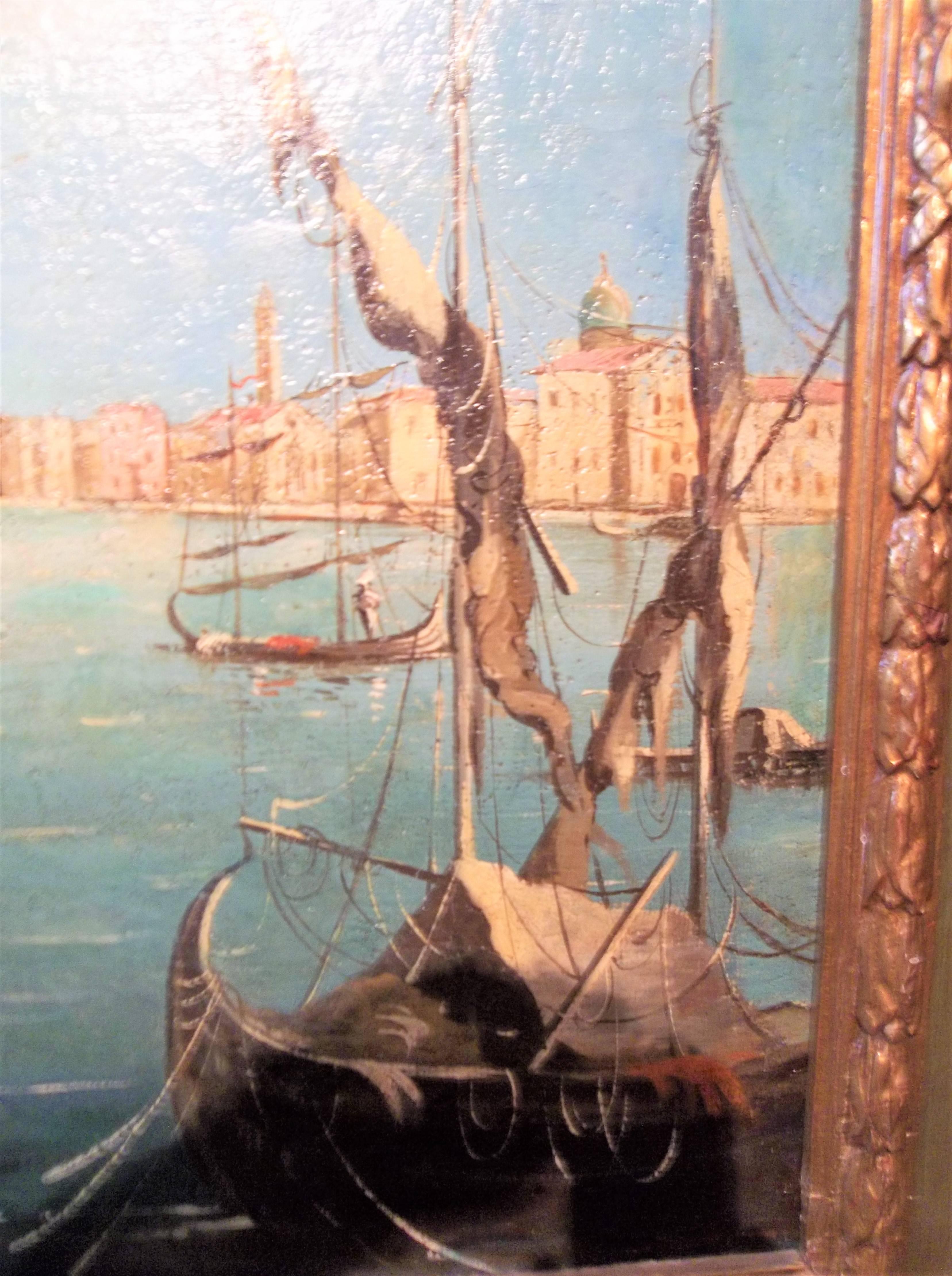 20th Century Large Venetian Oil Church of San Giorgio Maggiore on the Grand Canal in Venice