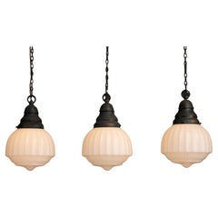 Church Satin Opaline Ceiling Pendants Light, England circa 1920