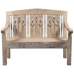 Church Style Carved Wooden Bench, 20th Century