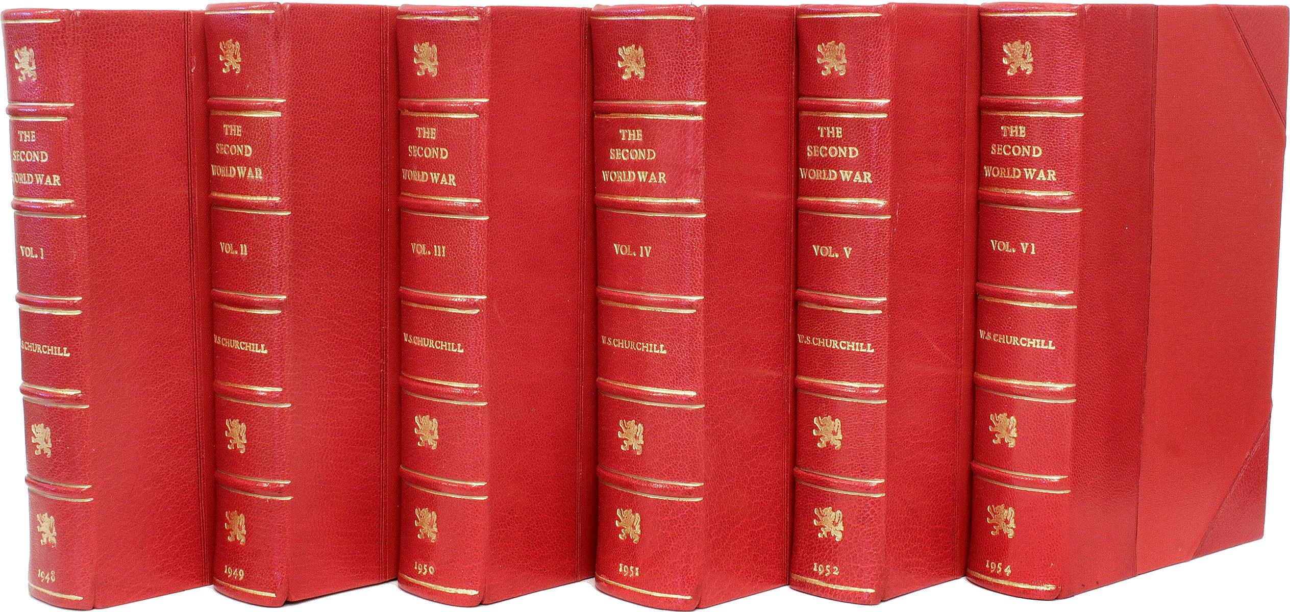 Mid-20th Century Churchill, the Second World War. All First Editions, Leather Bound, 6 Volumes