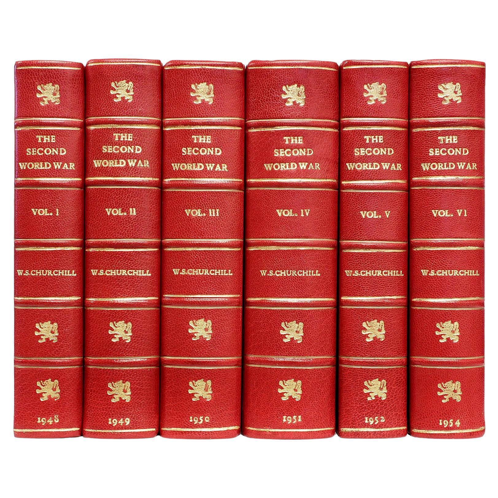 Churchill, the Second World War. All First Editions, Leather Bound, 6 Volumes