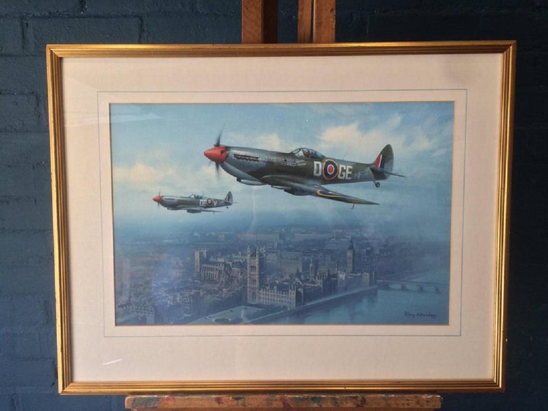 Watercolor Churchill's Salute 1945, over Westminster, with the Spitfire MK XVI's of No. 349 the Belgian Squadron by British Artist Roy Huxley

Artists: Roy Huxley (British 20th Century)

Exhibited: The Guild of Aviation Artists, Annual 1995