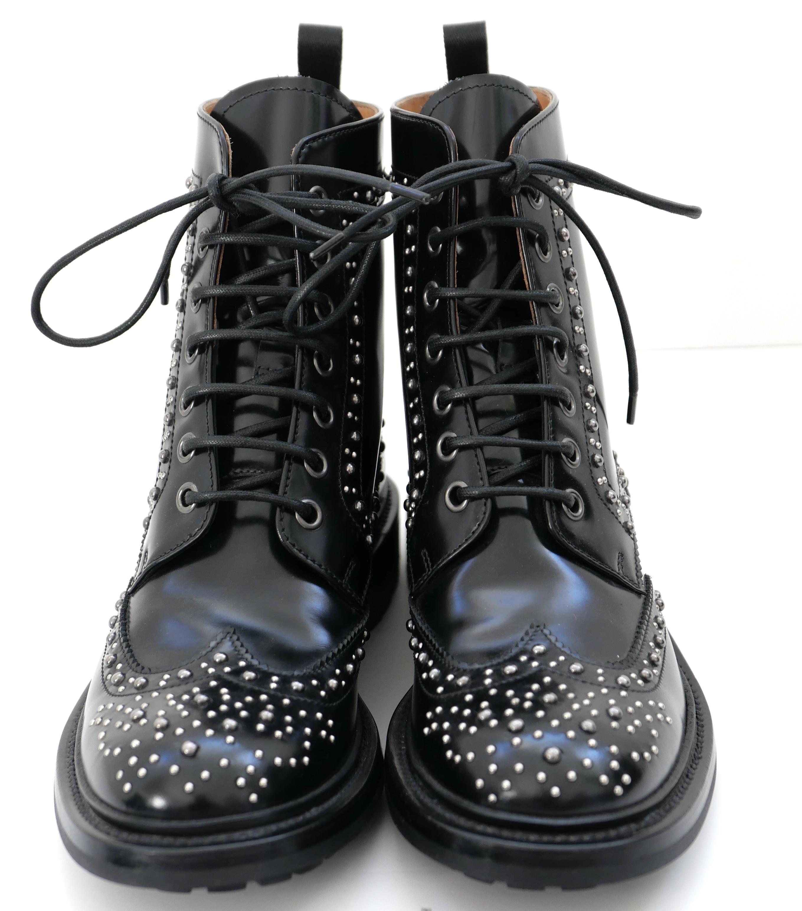 Noir Church's Angelina Met. 2 Studded Lace Up Up Ankle Boots en vente