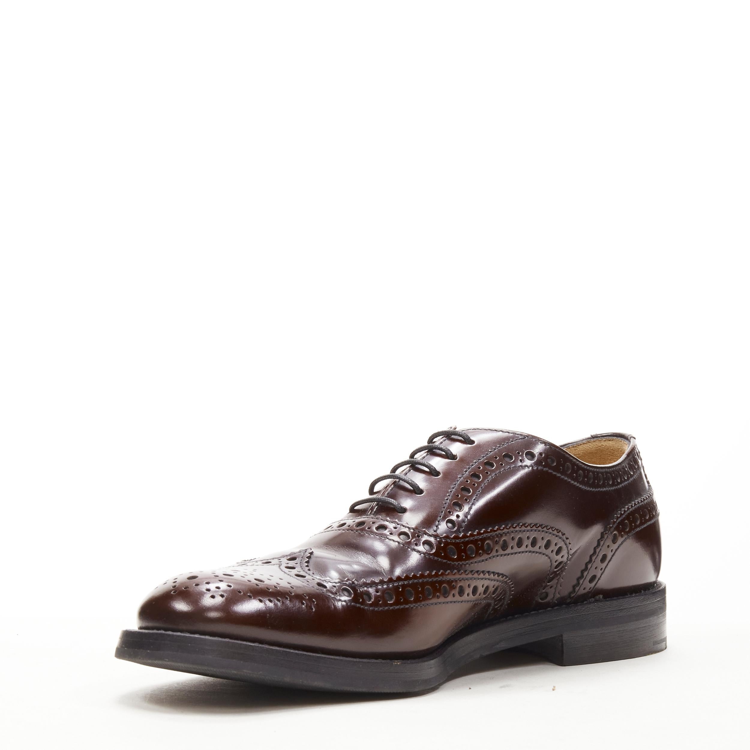 Red CHURCH'S Bess burgundy red perforated polished leather oxford loafer EU38 For Sale