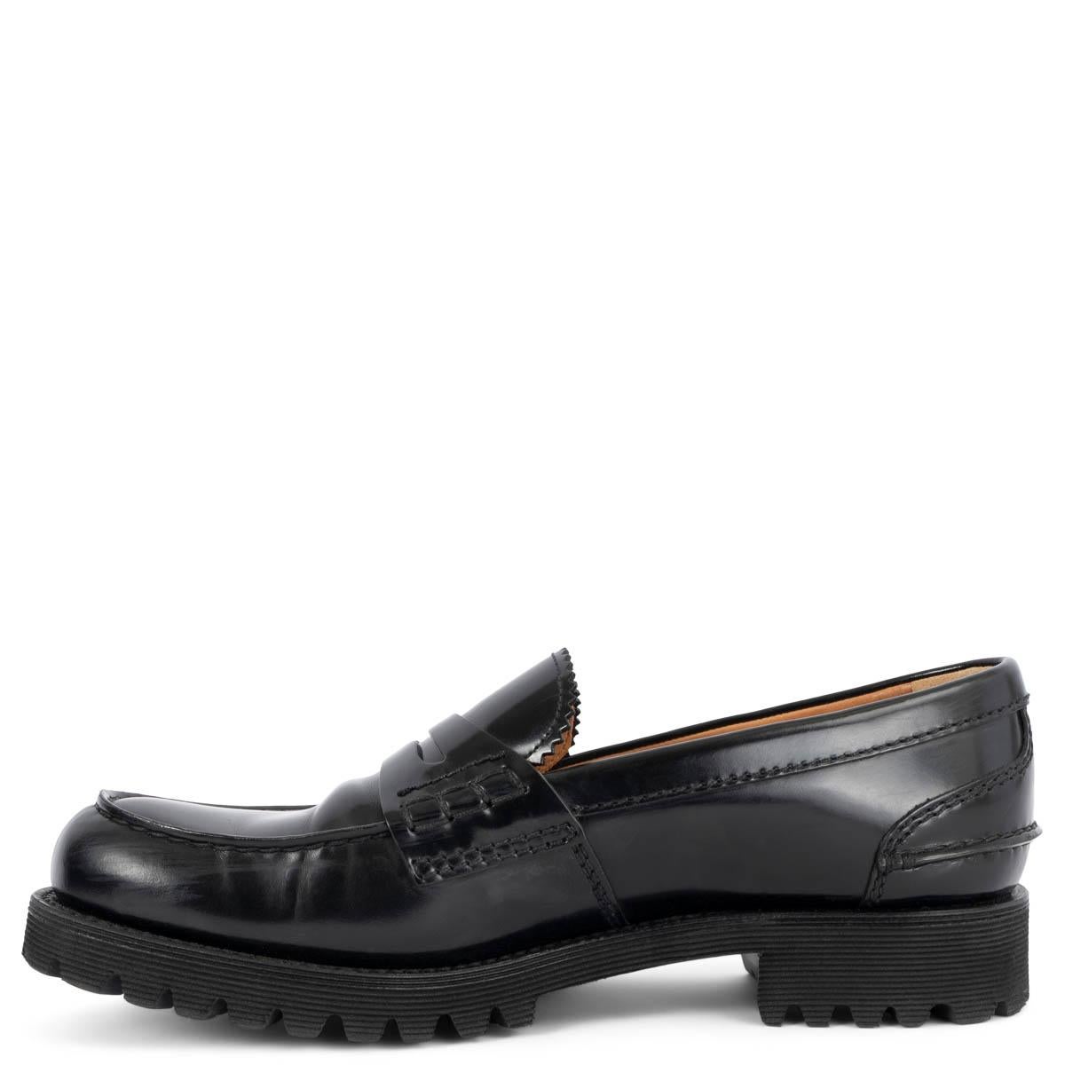 Black CHURCH'S black shiny leather CHUNKY Loafers Flats Shoes 39.5