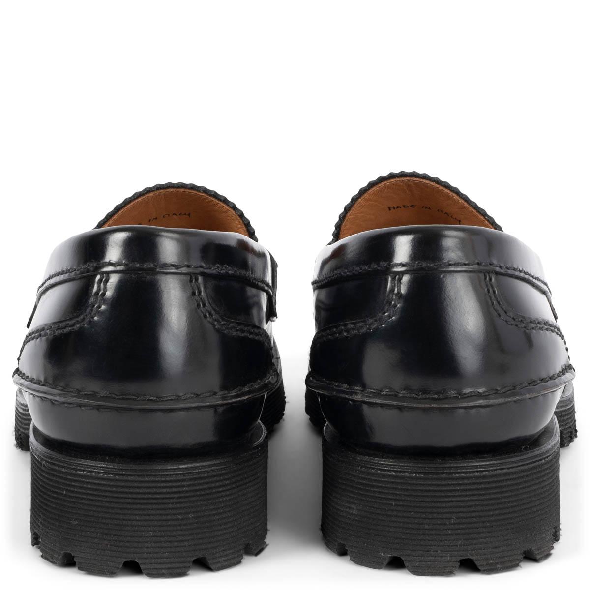 Women's CHURCH'S black shiny leather CHUNKY Loafers Flats Shoes 39.5