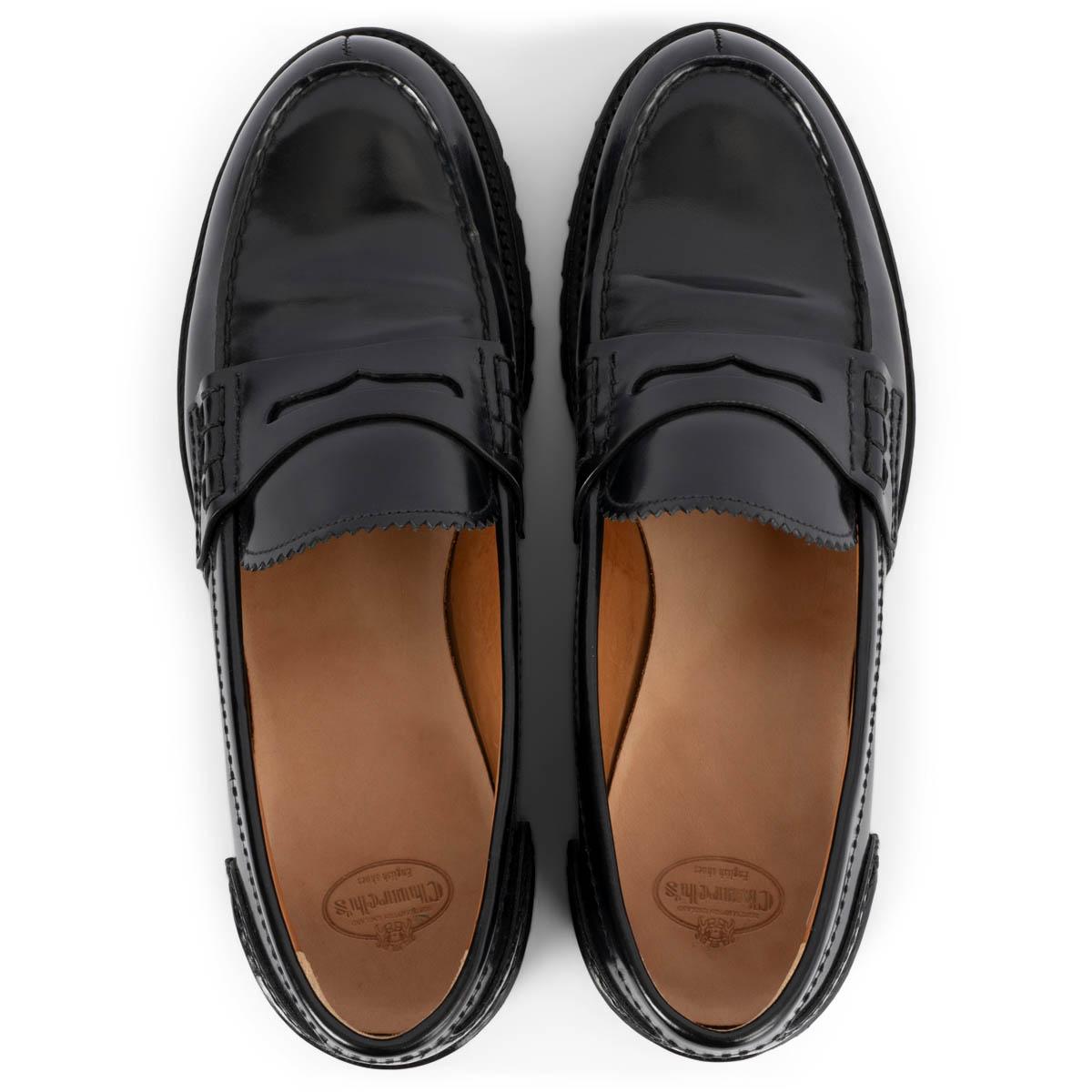 CHURCH'S black shiny leather CHUNKY Loafers Flats Shoes 39.5 1