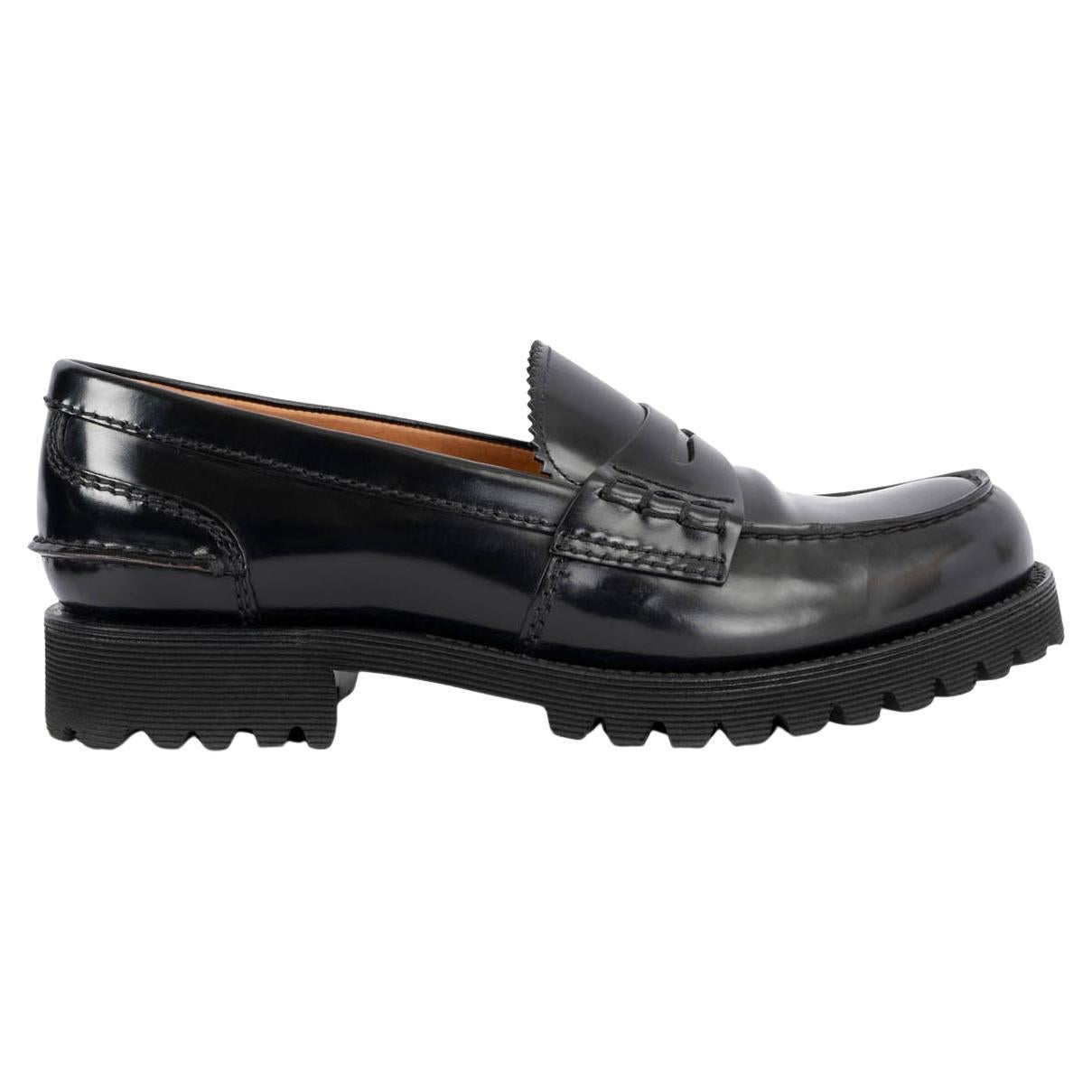 CHURCH'S black shiny leather CHUNKY Loafers Flats Shoes 39.5